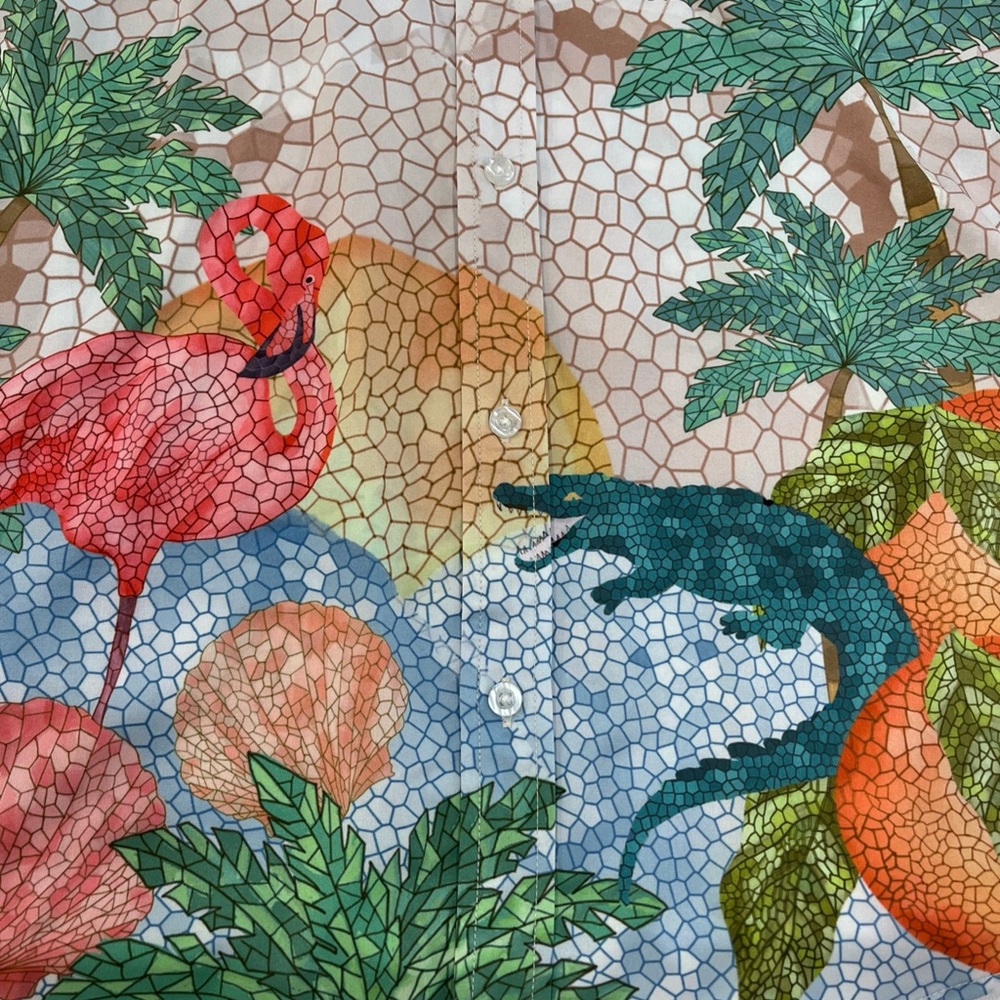 Mavrans Shirt Short Sleeve Button Print Flamingos Tropical Hawaii Mens Large - Picture 5 of 13